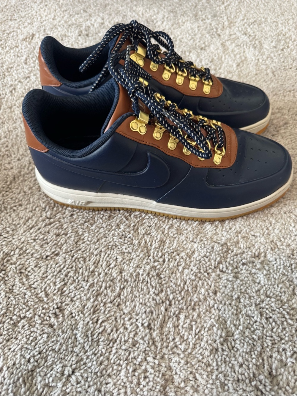 Nike Air Lunar Force 1 Sneakerboot Navy Brown Gold Men's Athletic Sneakers